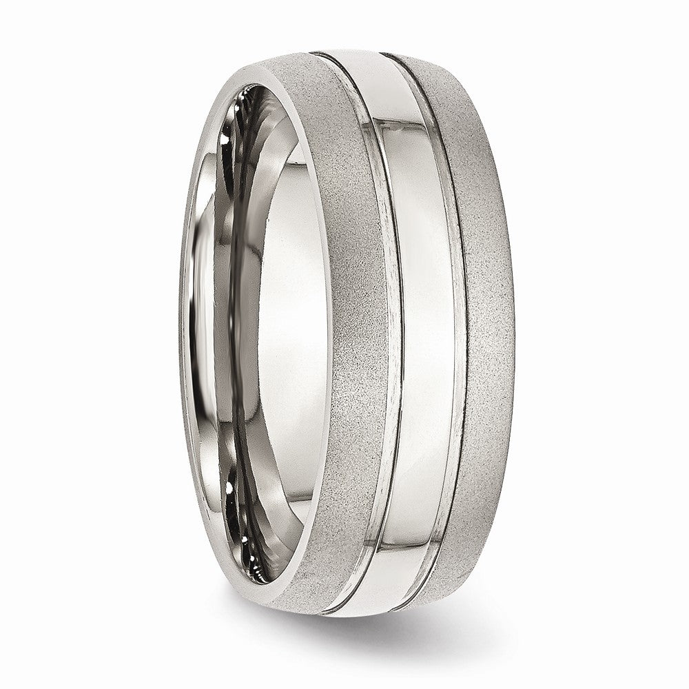 Stainless Steel Wedding Ring with Brushed and Polished Grooves, Engravable