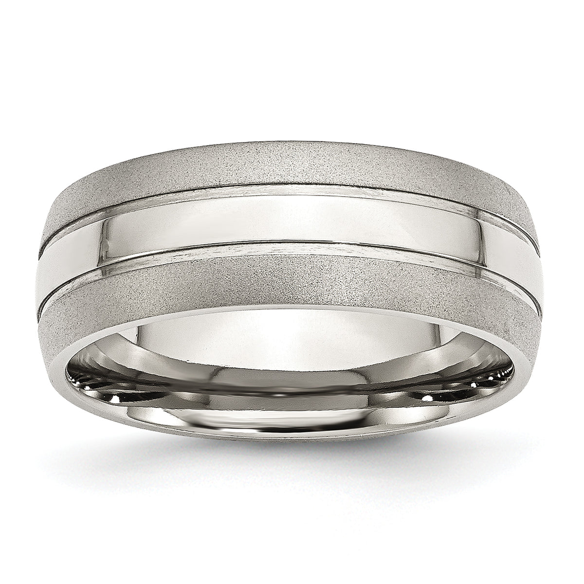 Stainless Steel Grooved 8mm Brushed and Polished Band