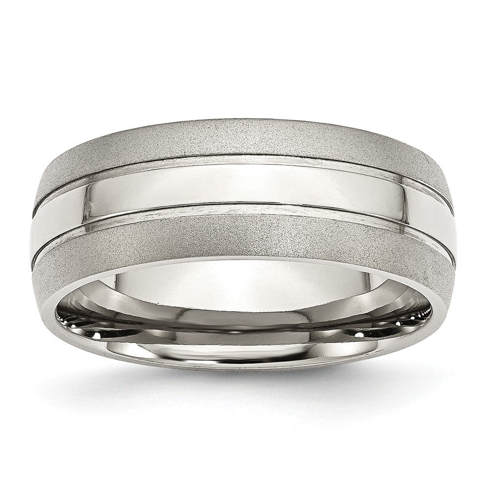 Stainless Steel Wedding Ring with Brushed and Polished Grooves, Engravable