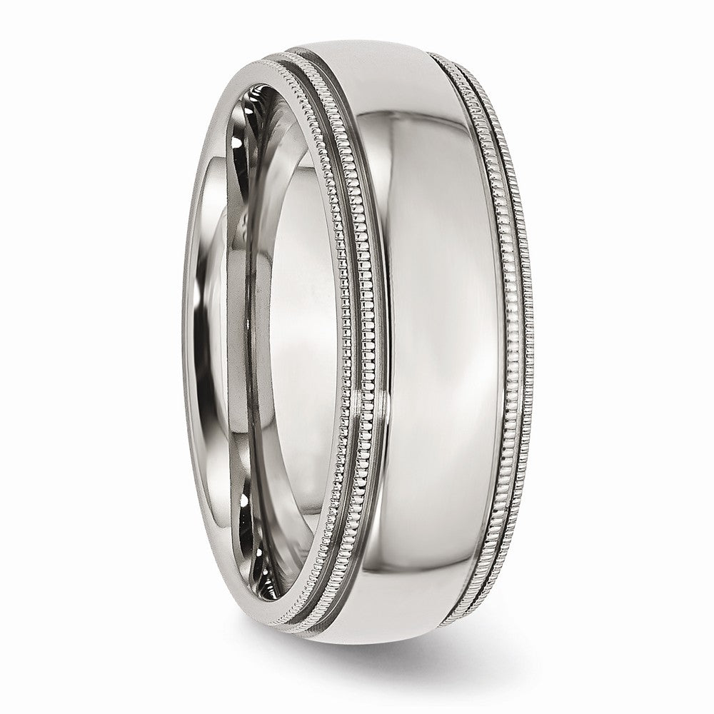 Stainless Steel Grooved and Beaded 8mm Polished Band