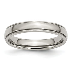 Stainless Steel Polished 4mm Grooved and Beaded Band