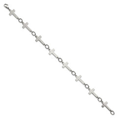 Chisel Stainless Steel Polished Sideways Cross Link 10 inch Anklet