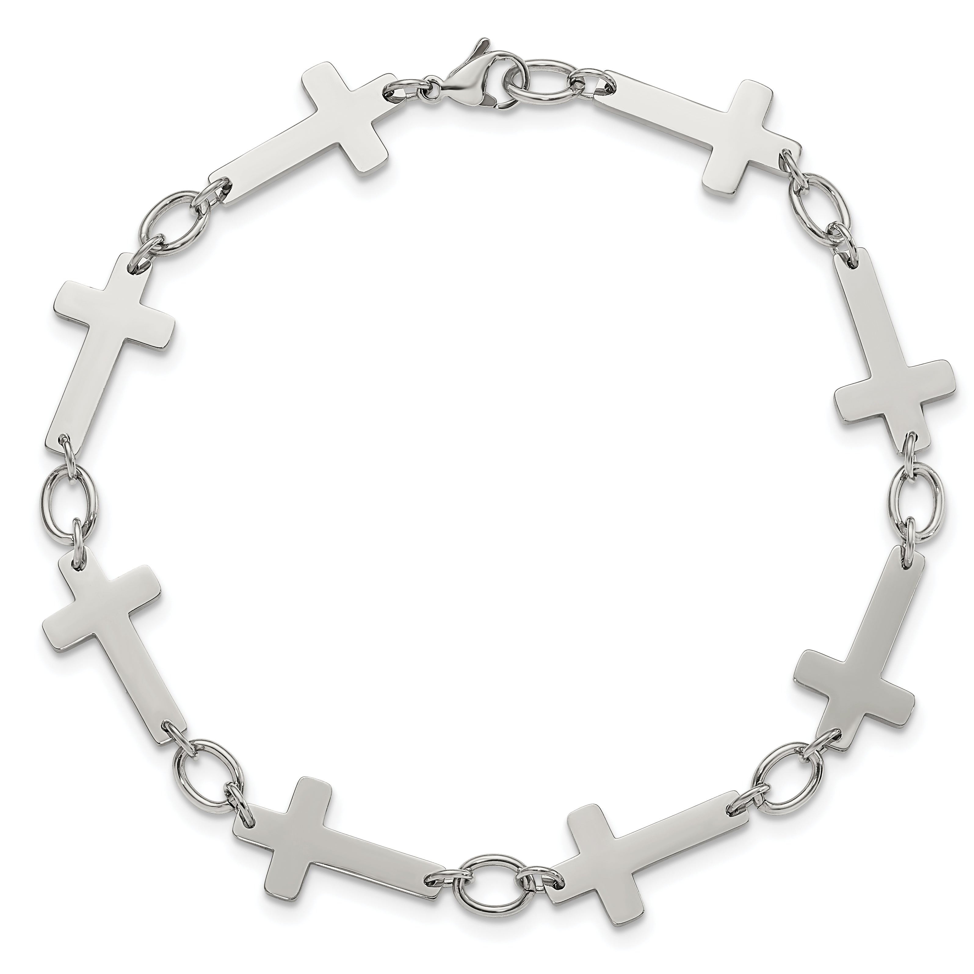 Chisel Stainless Steel Polished Sideways Cross Link 10 inch Anklet