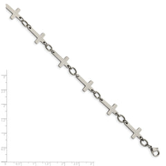 Chisel Stainless Steel Polished Sideways Cross Link 10 inch Anklet