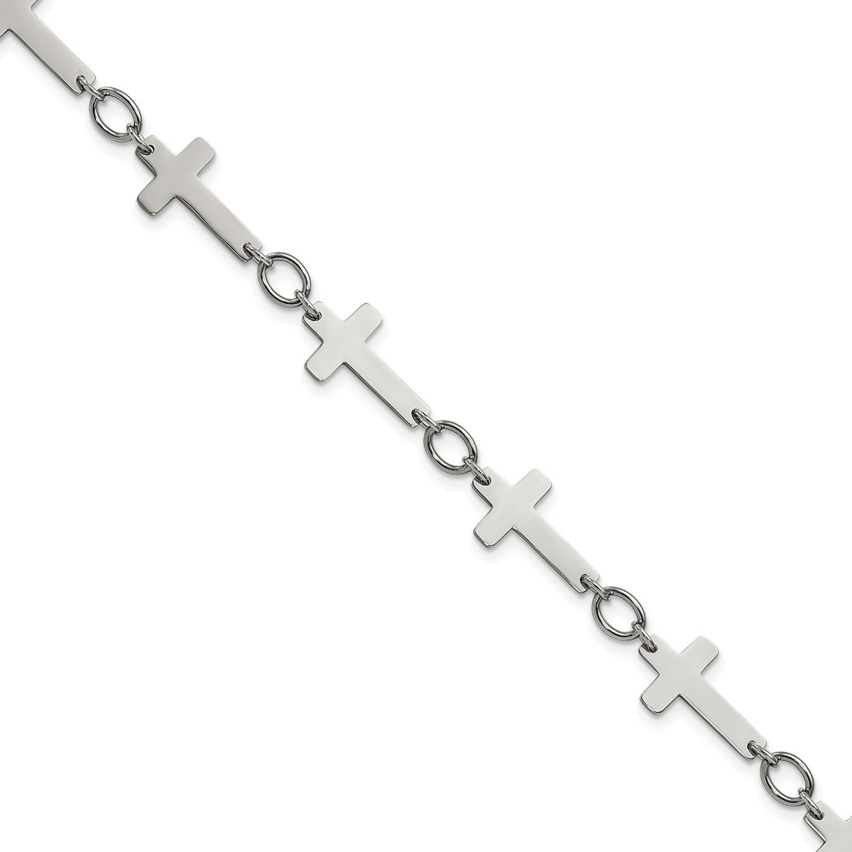 Chisel Stainless Steel Polished Sideways Cross Link 10 inch Anklet