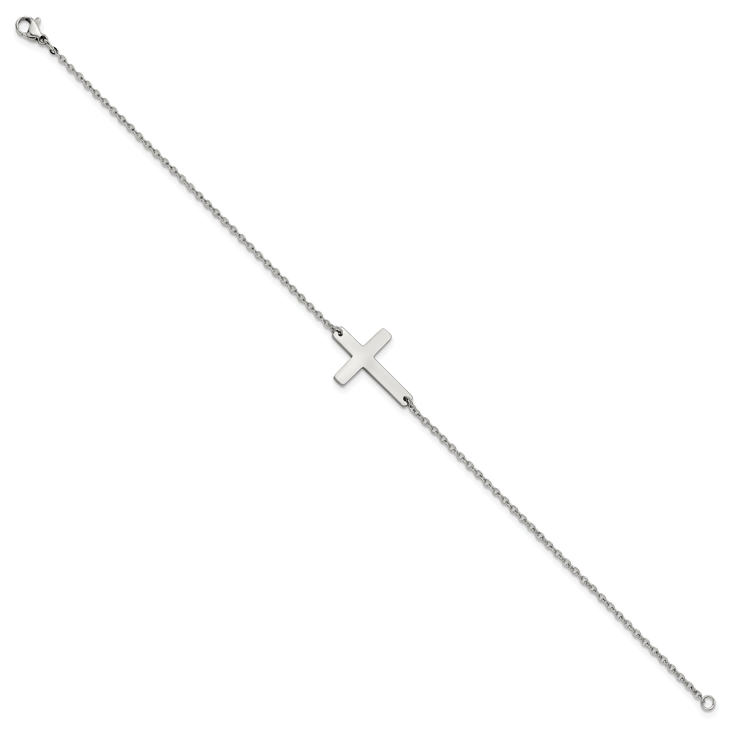 Chisel Stainless Steel Polished Sideways Cross 10 inch Anklet