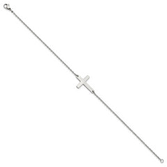 Chisel Stainless Steel Polished Sideways Cross 10 inch Anklet