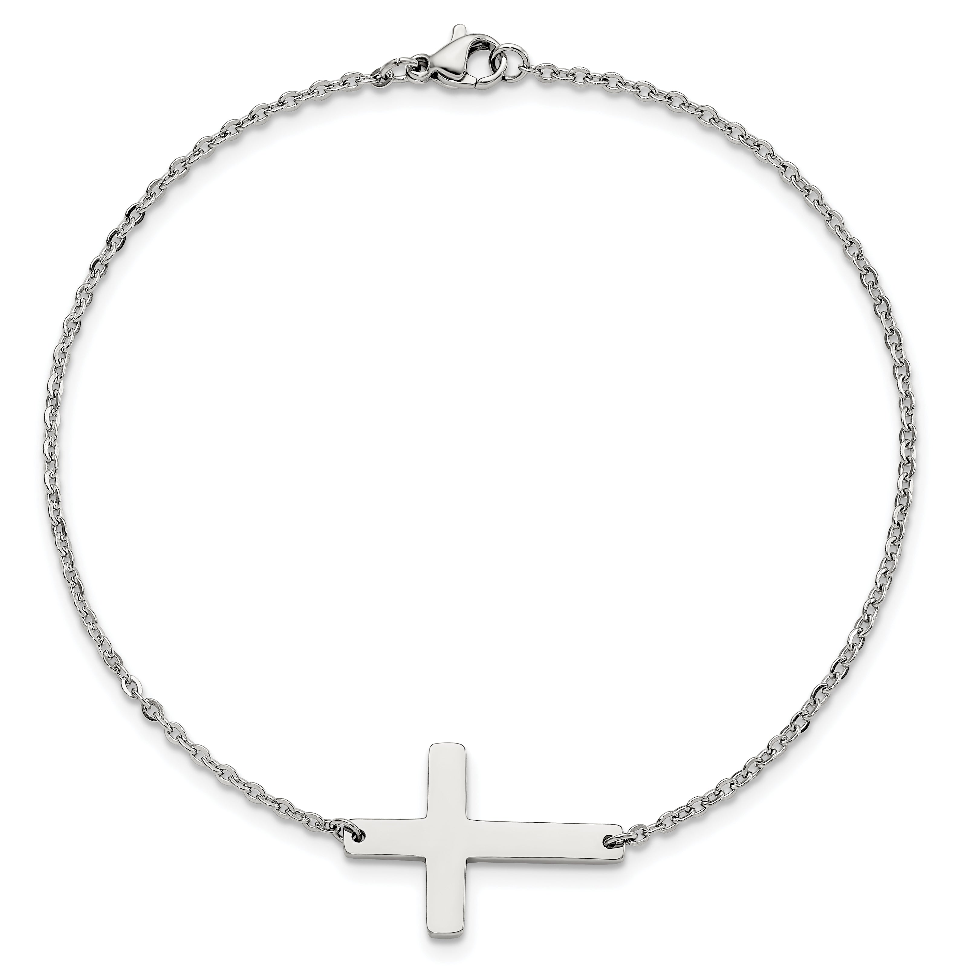 Chisel Stainless Steel Polished Sideways Cross 10 inch Anklet