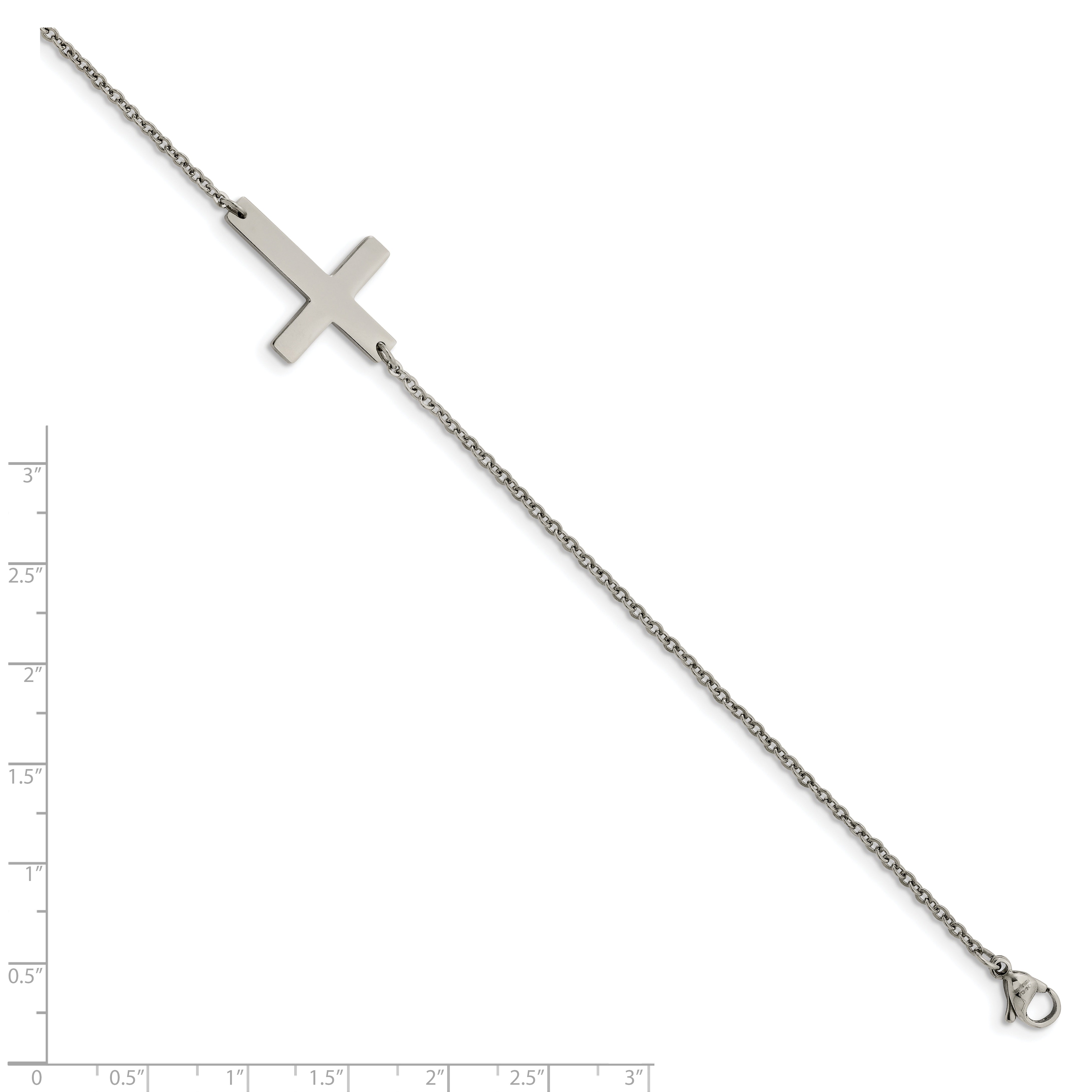 Chisel Stainless Steel Polished Sideways Cross 10 inch Anklet