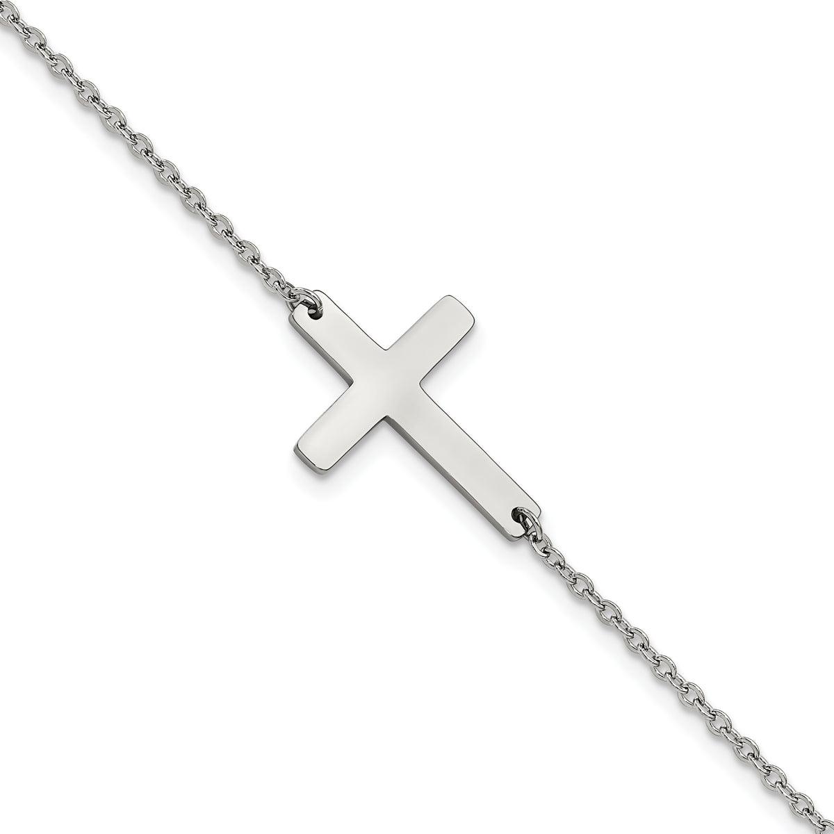 Chisel Stainless Steel Polished Sideways Cross 10 inch Anklet