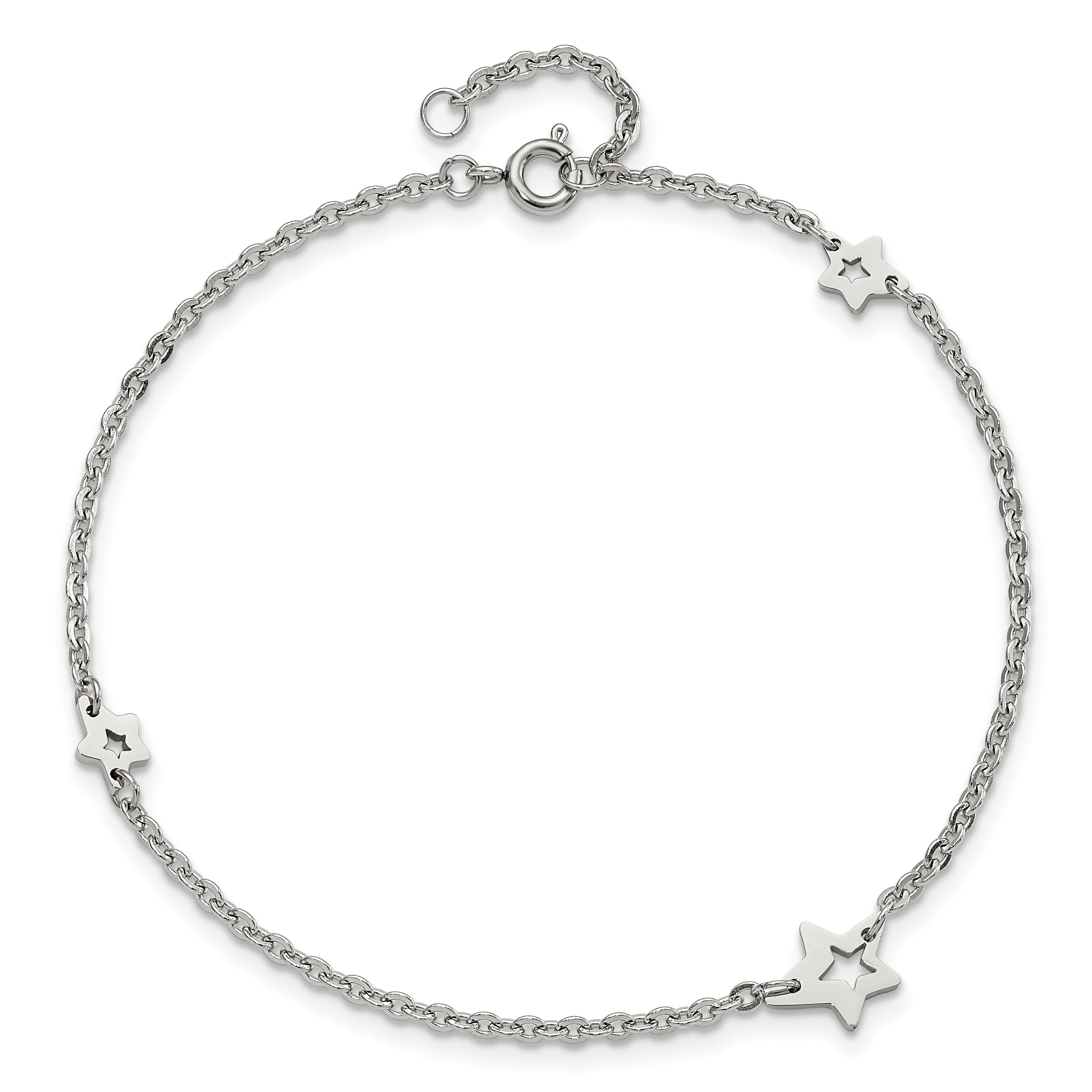 Chisel Stainless Steel Polished Stars 9 inch Anklet Plus 1 inch Extension