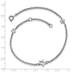 Chisel Stainless Steel Polished Stars 9 inch Anklet Plus 1 inch Extension