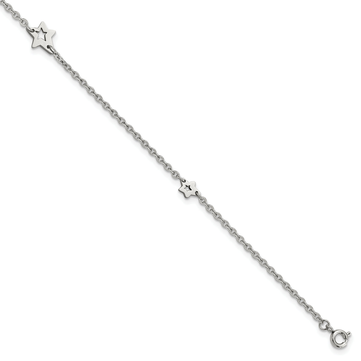 Chisel Stainless Steel Polished Stars 9 inch Anklet Plus 1 inch Extension