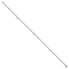 Chisel Stainless Steel Polished Hearts 9 inch Anklet Plus 1 inch Extension