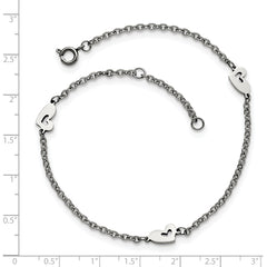 Chisel Stainless Steel Polished Hearts 9 inch Anklet Plus 1 inch Extension