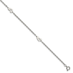 Chisel Stainless Steel Polished Hearts 9 inch Anklet Plus 1 inch Extension