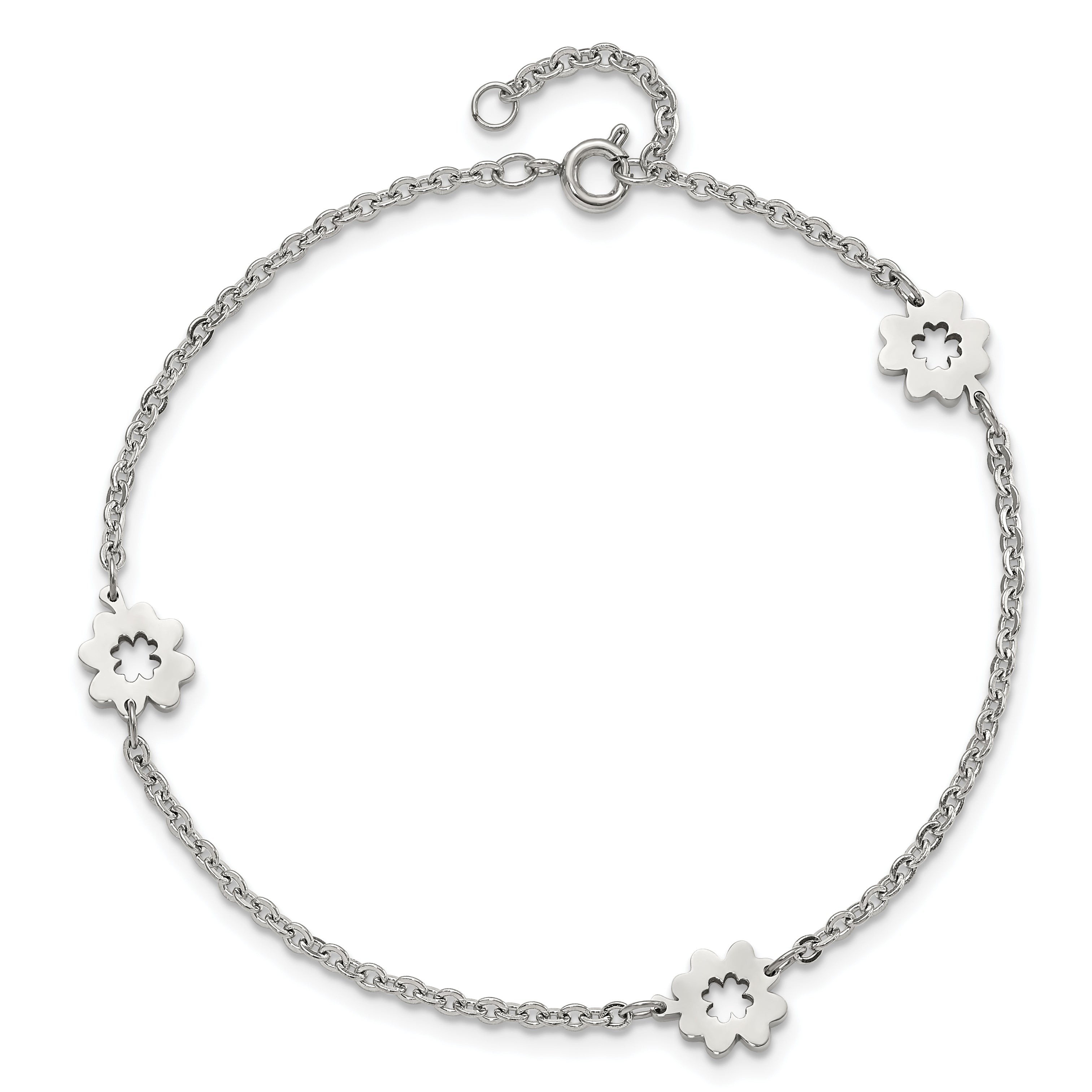 Chisel Stainless Steel Polished Flowers 9 inch Anklet Plus 1 inch Extension