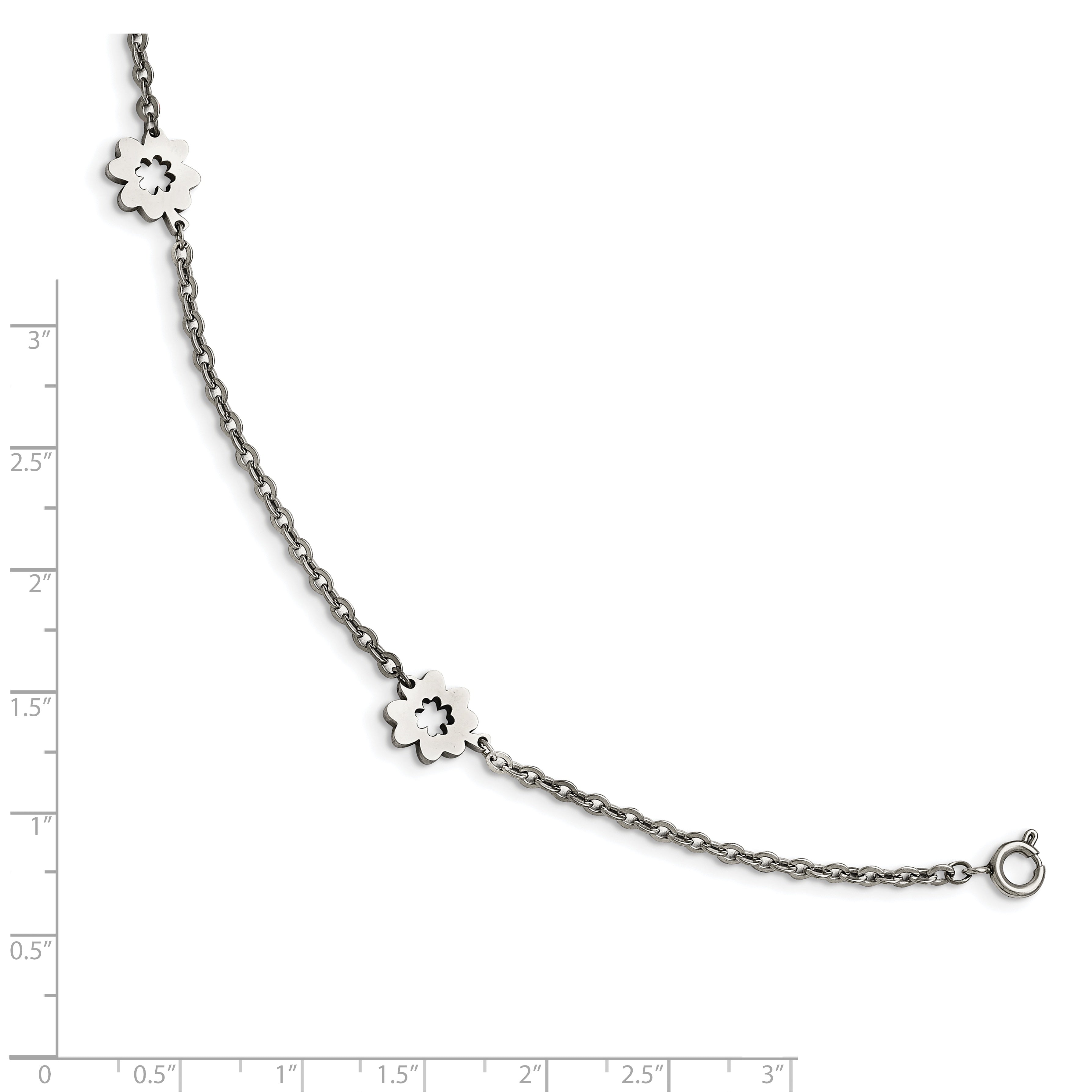 Chisel Stainless Steel Polished Flowers 9 inch Anklet Plus 1 inch Extension