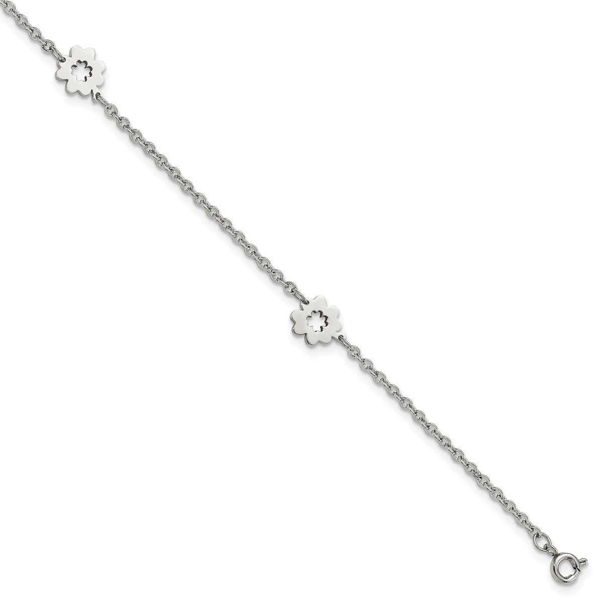 Chisel Stainless Steel Polished Flowers 9 inch Anklet Plus 1 inch Extension