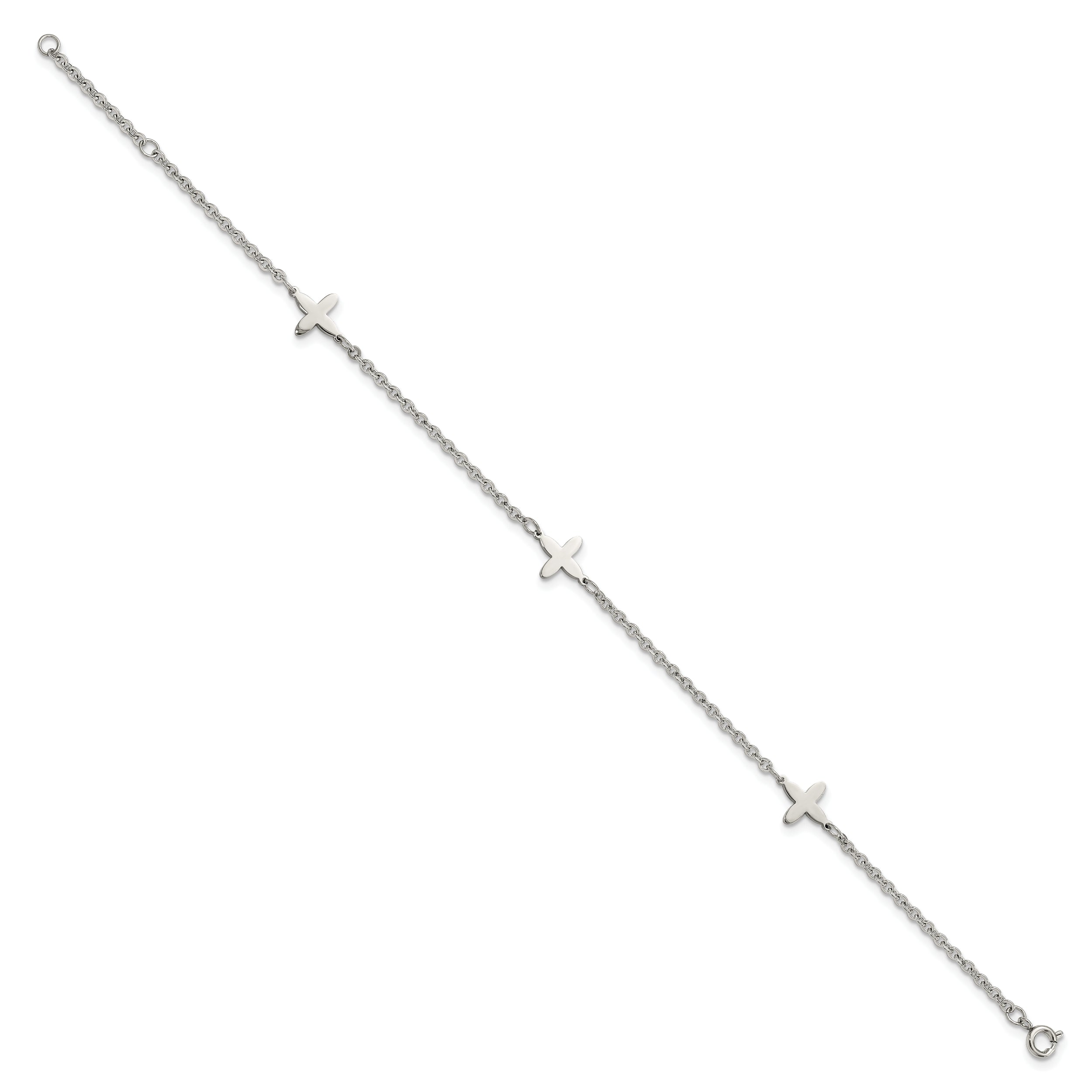 Chisel Stainless Steel Polished Cross Charms 9 inch Anklet Plus 1 inch Extension