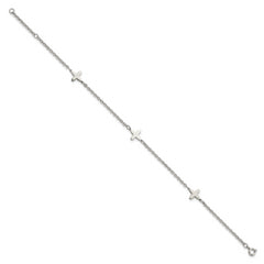 Chisel Stainless Steel Polished Cross Charms 9 inch Anklet Plus 1 inch Extension