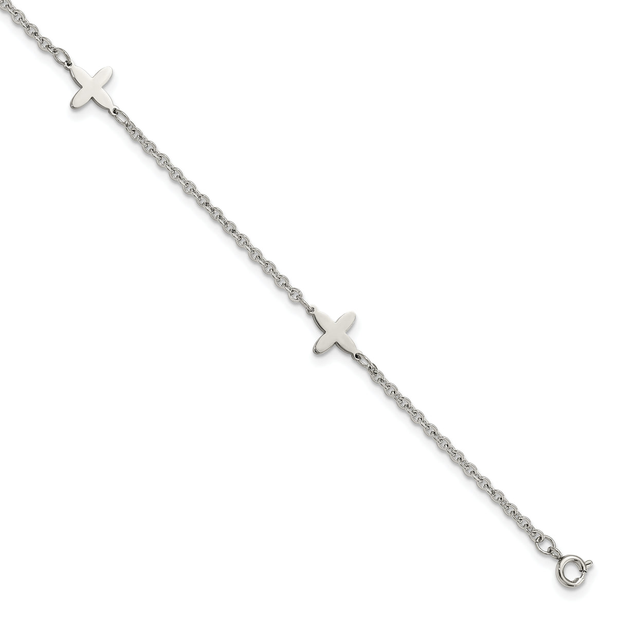 Chisel Stainless Steel Polished Cross Charms 9 inch Anklet Plus 1 inch Extension