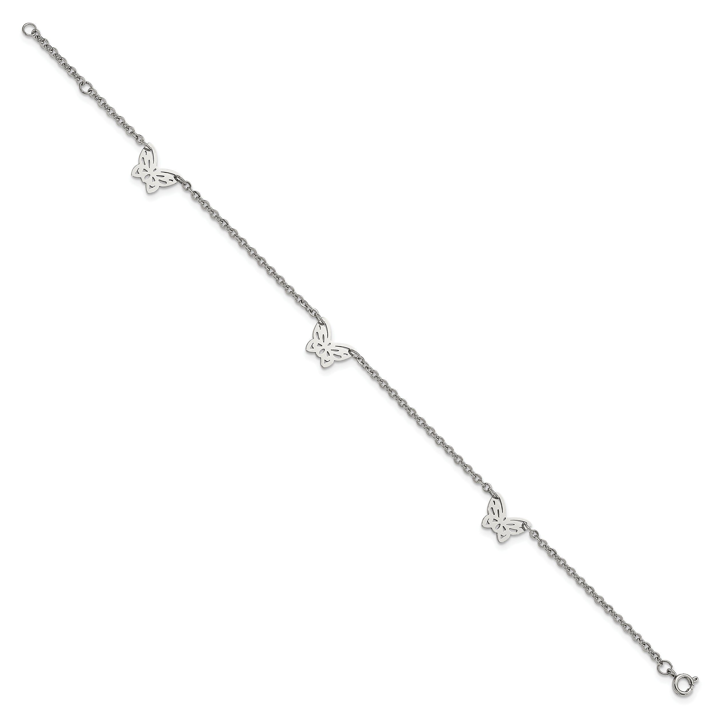 Chisel Stainless Steel Polished with Butterfly Charms 9.5 inch Anklet Plus 1 inch Extension