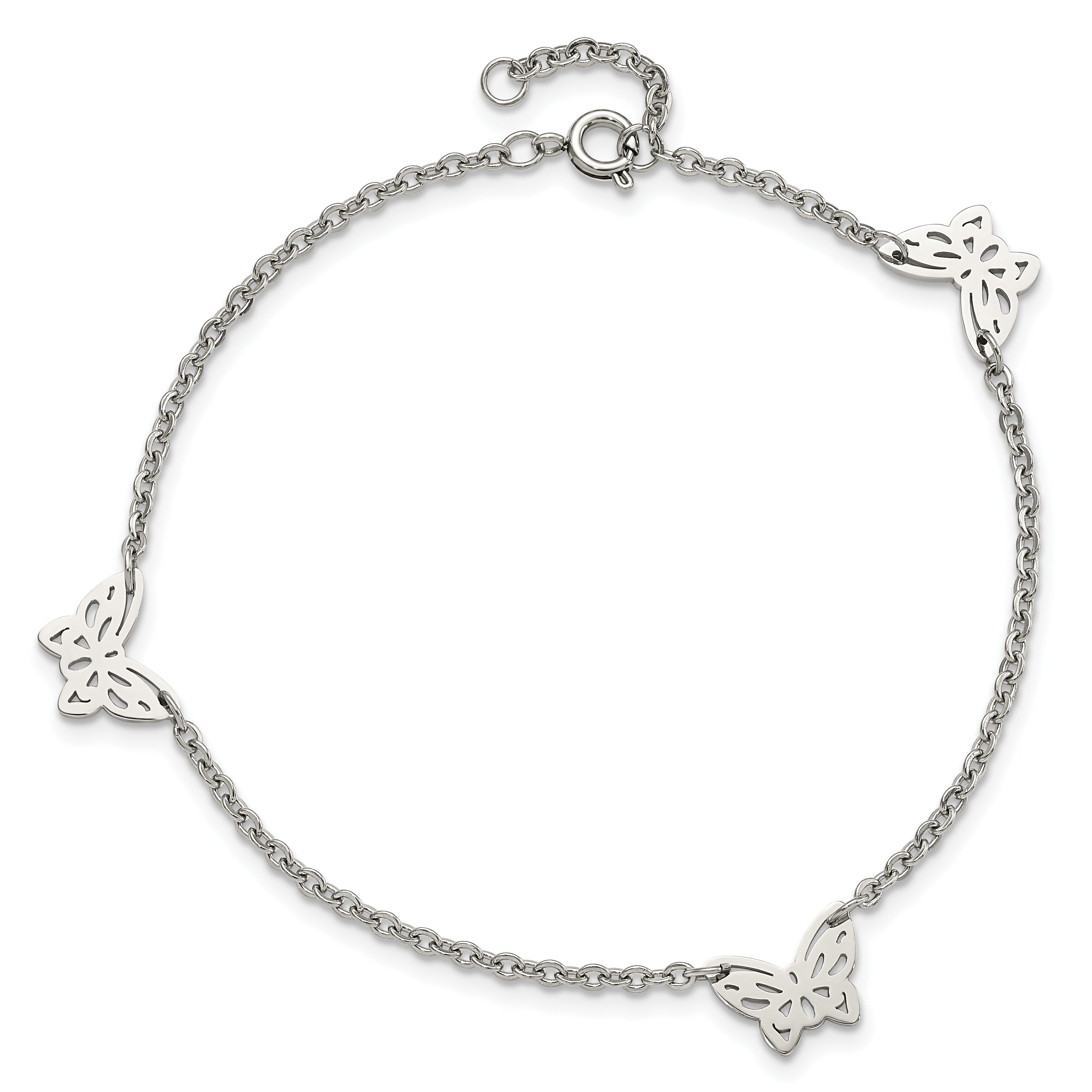 Chisel Stainless Steel Polished with Butterfly Charms 9.5 inch Anklet Plus 1 inch Extension