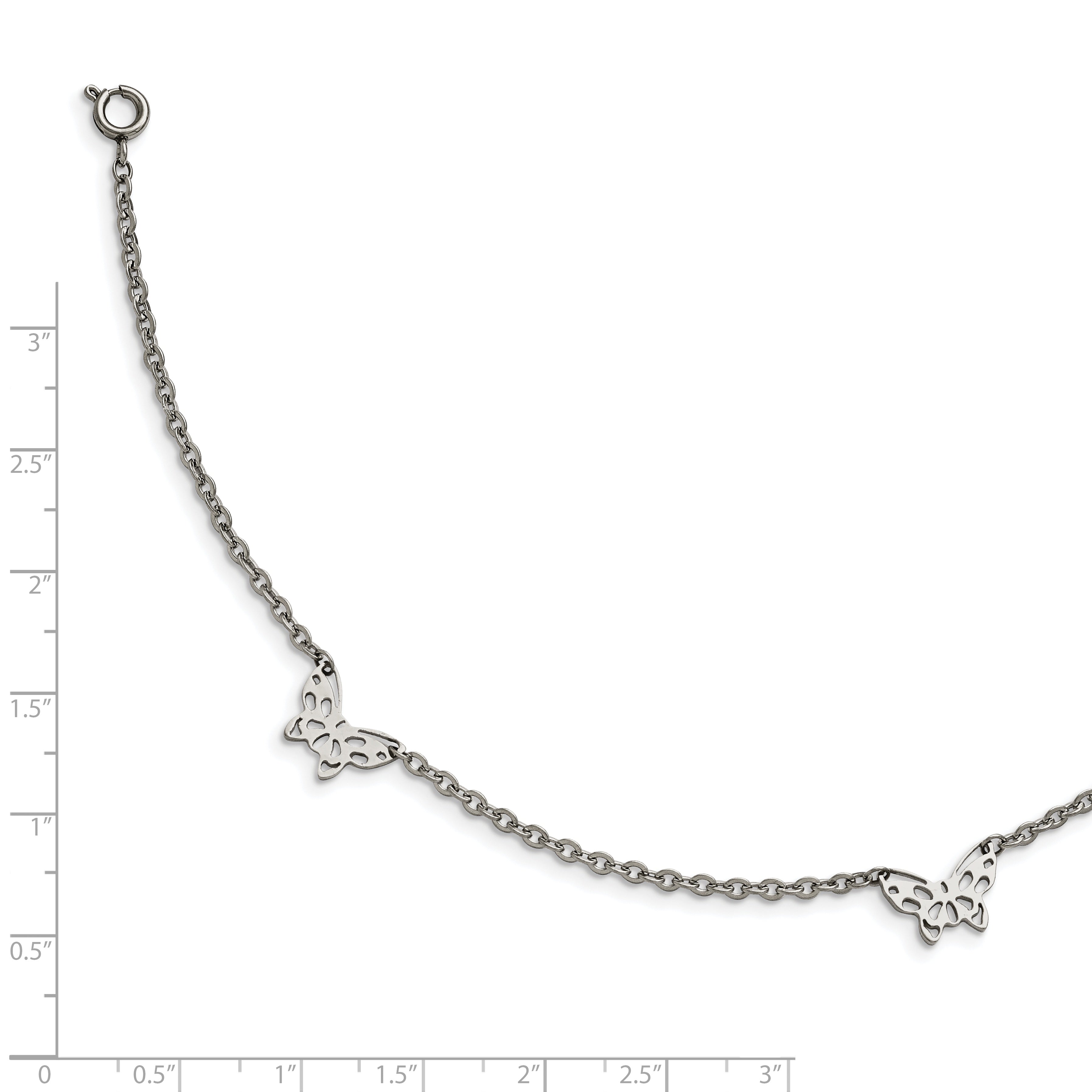 Chisel Stainless Steel Polished with Butterfly Charms 9.5 inch Anklet Plus 1 inch Extension