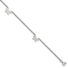 Chisel Stainless Steel Polished with Butterfly Charms 9.5 inch Anklet Plus 1 inch Extension