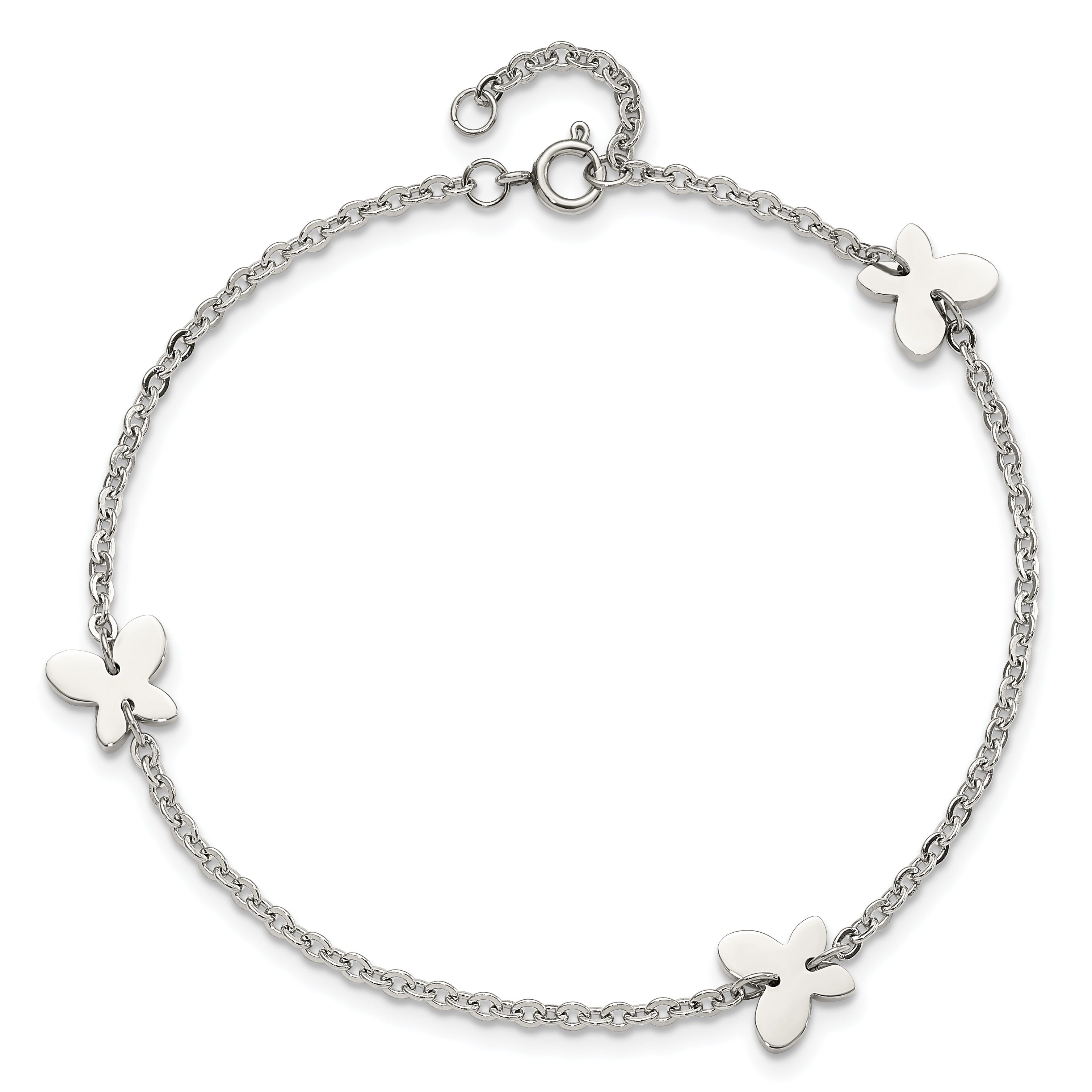 Chisel Stainless Steel Polished with Butterfly Charms 9 inch Anklet Plus 1 inch Extension