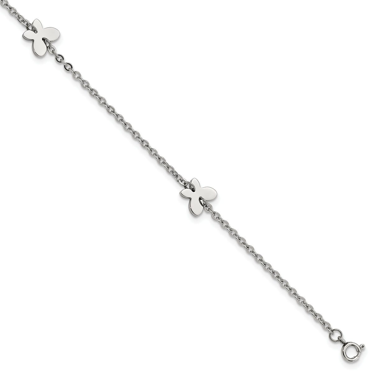 Chisel Stainless Steel Polished with Butterfly Charms 9 inch Anklet Plus 1 inch Extension