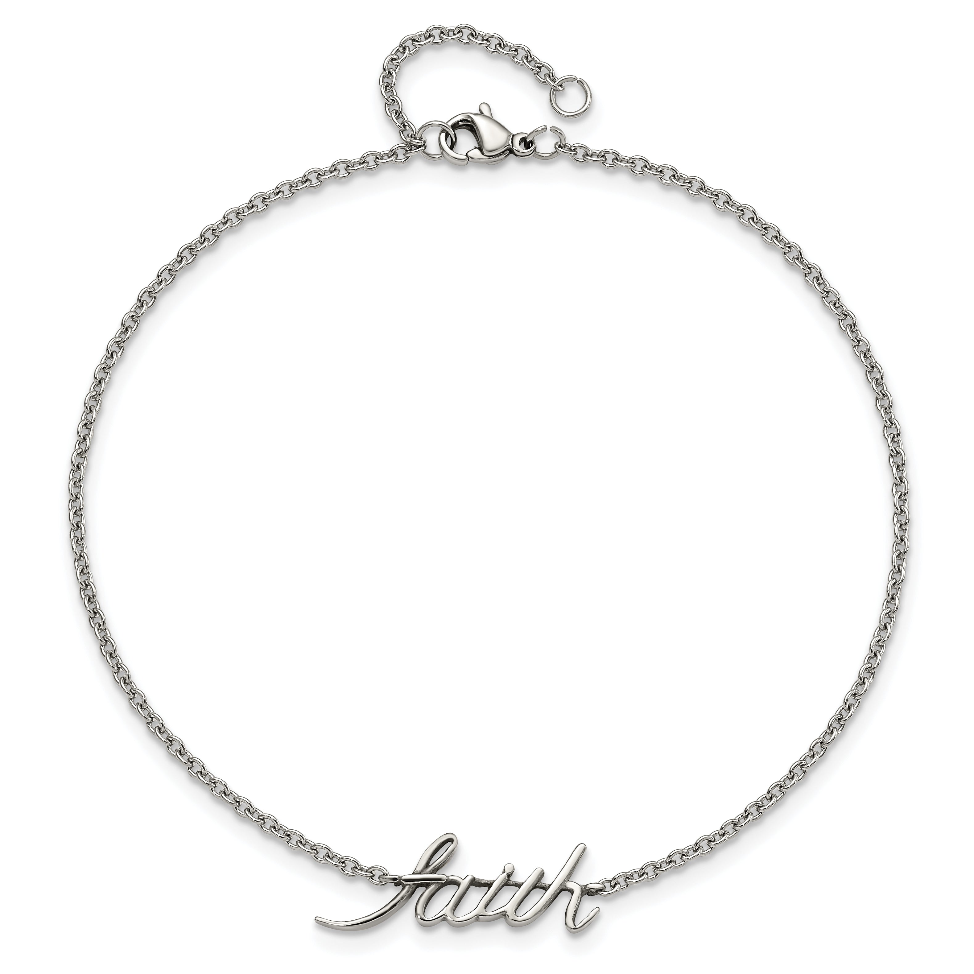 Chisel Stainless Steel Polished FAITH 9 inch Anklet Plus 1 inch Extension