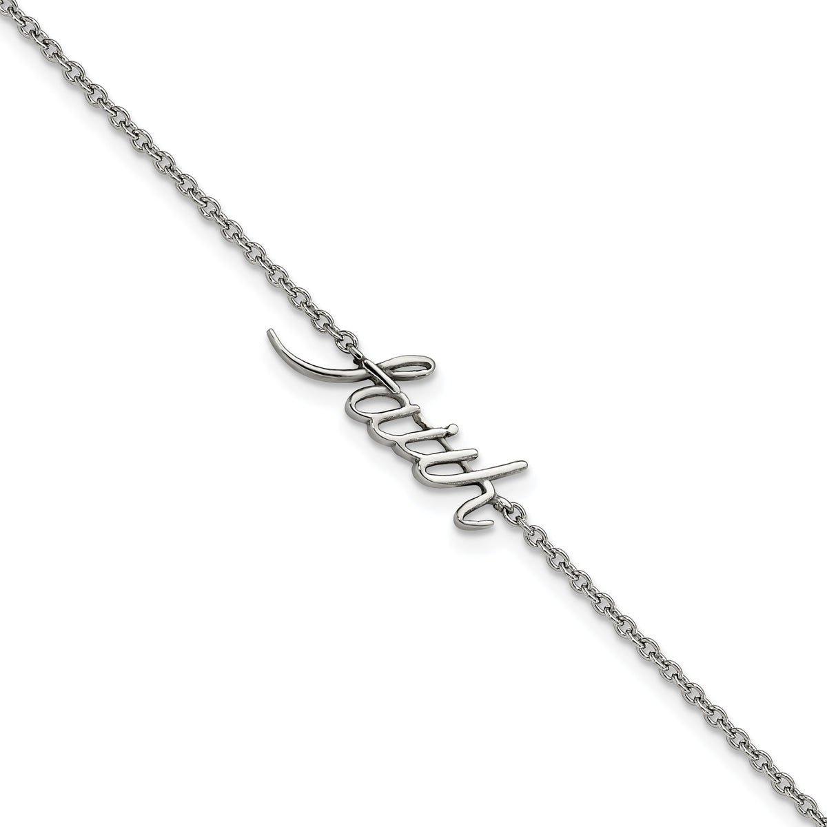 Chisel Stainless Steel Polished FAITH 9 inch Anklet Plus 1 inch Extension