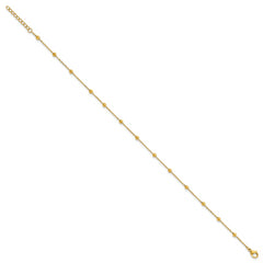 Chisel Stainless Steel Polished Yellow IP-plated Beaded 9.5 inch Anklet Plus 1 inch Extension