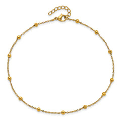 Chisel Stainless Steel Polished Yellow IP-plated Beaded 9.5 inch Anklet Plus 1 inch Extension