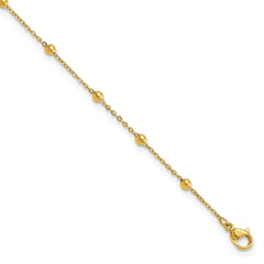 Chisel Stainless Steel Polished Yellow IP-plated Beaded 9.5 inch Anklet Plus 1 inch Extension