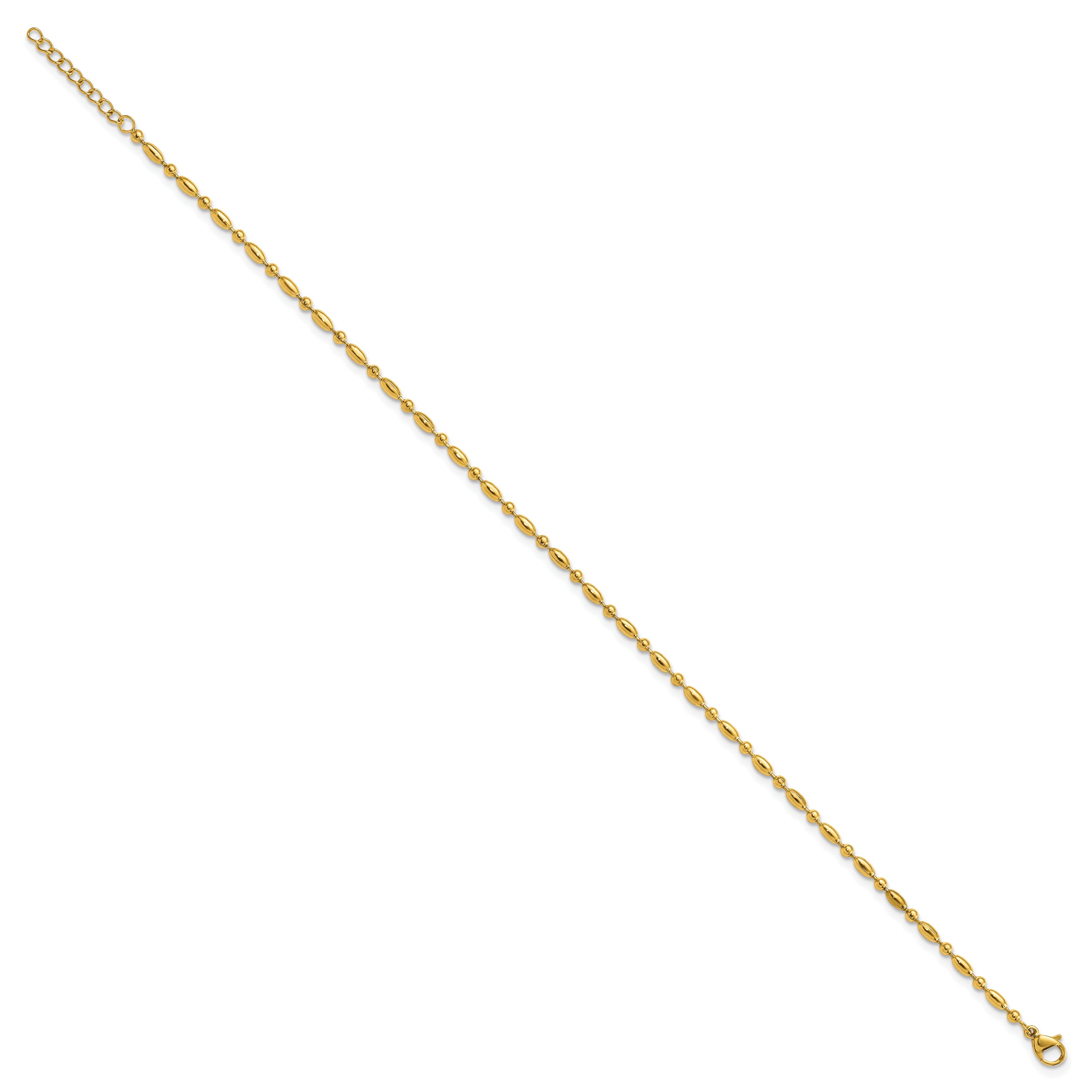 Chisel Stainless Steel Polished Yellow IP-plated Fancy Beaded 9.5 inch Anklet Plus 1 inch Extension