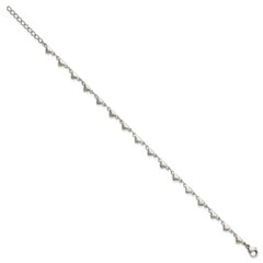 Chisel Stainless Steel Polished Hearts 9 inch Anklet Plus 1 inch Extension