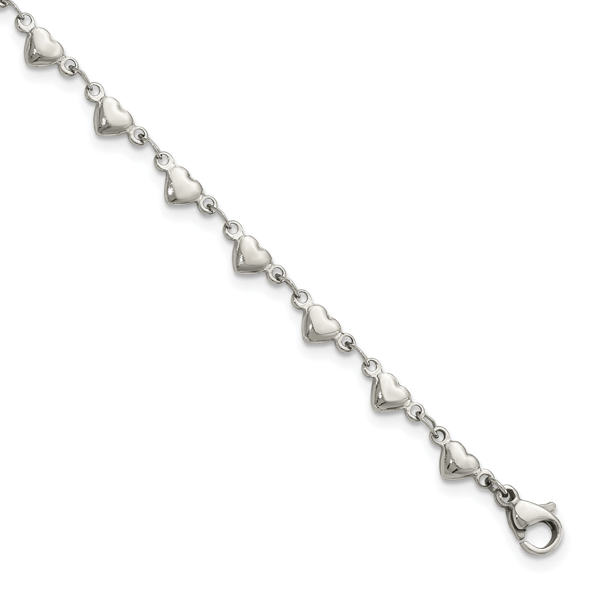 Chisel Stainless Steel Polished Hearts 9 inch Anklet Plus 1 inch Extension