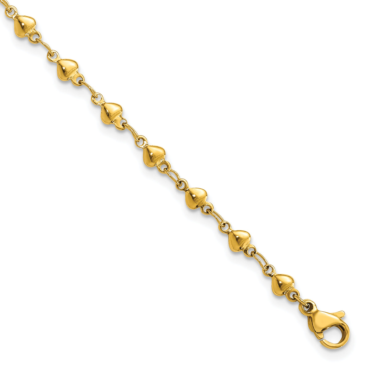 Chisel Stainless Steel Polished Yellow IP-plated Hearts 9 inch Anklet Plus 1 inch Extension