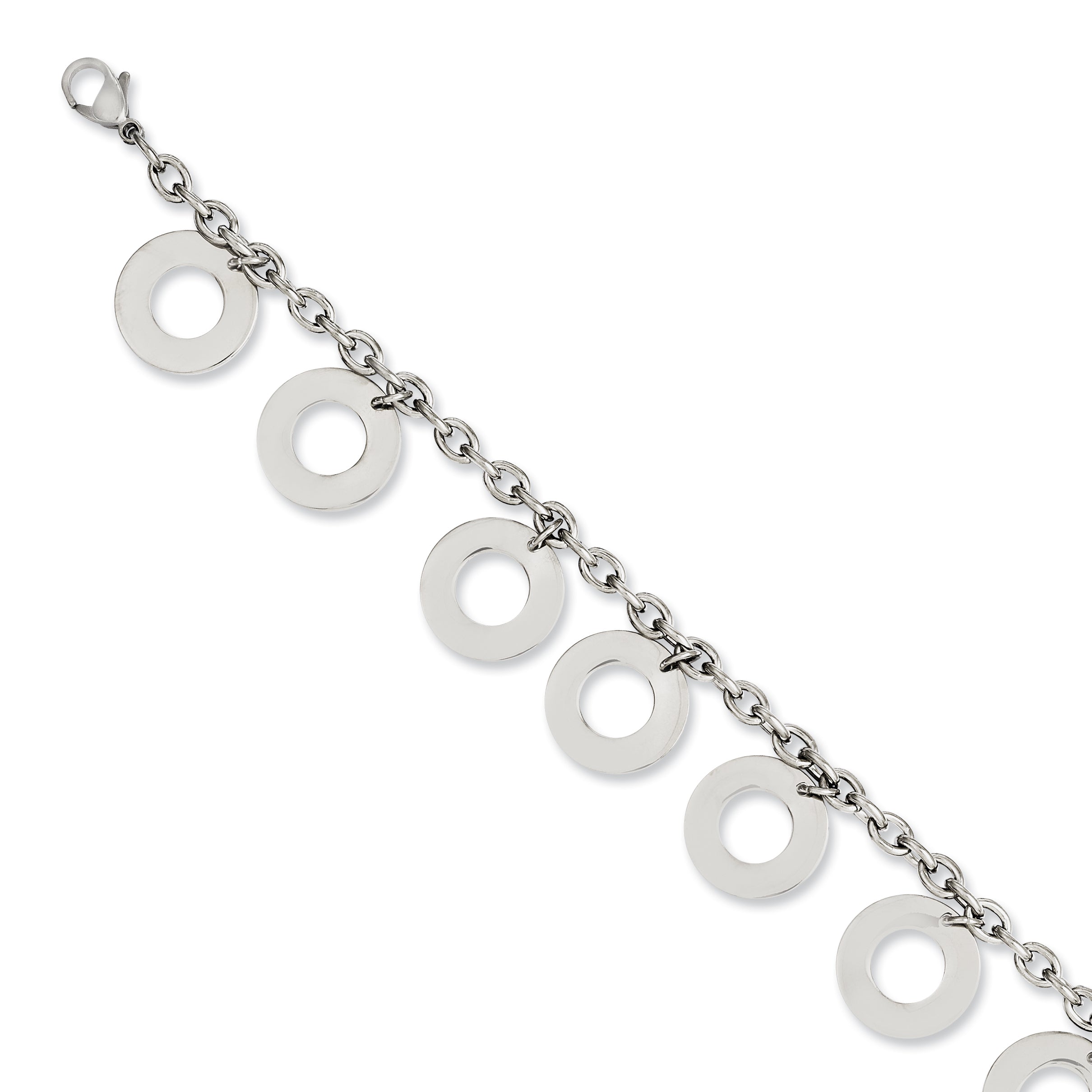 Stainless Steel Polished Dangle Circles 7.5in Bracelet