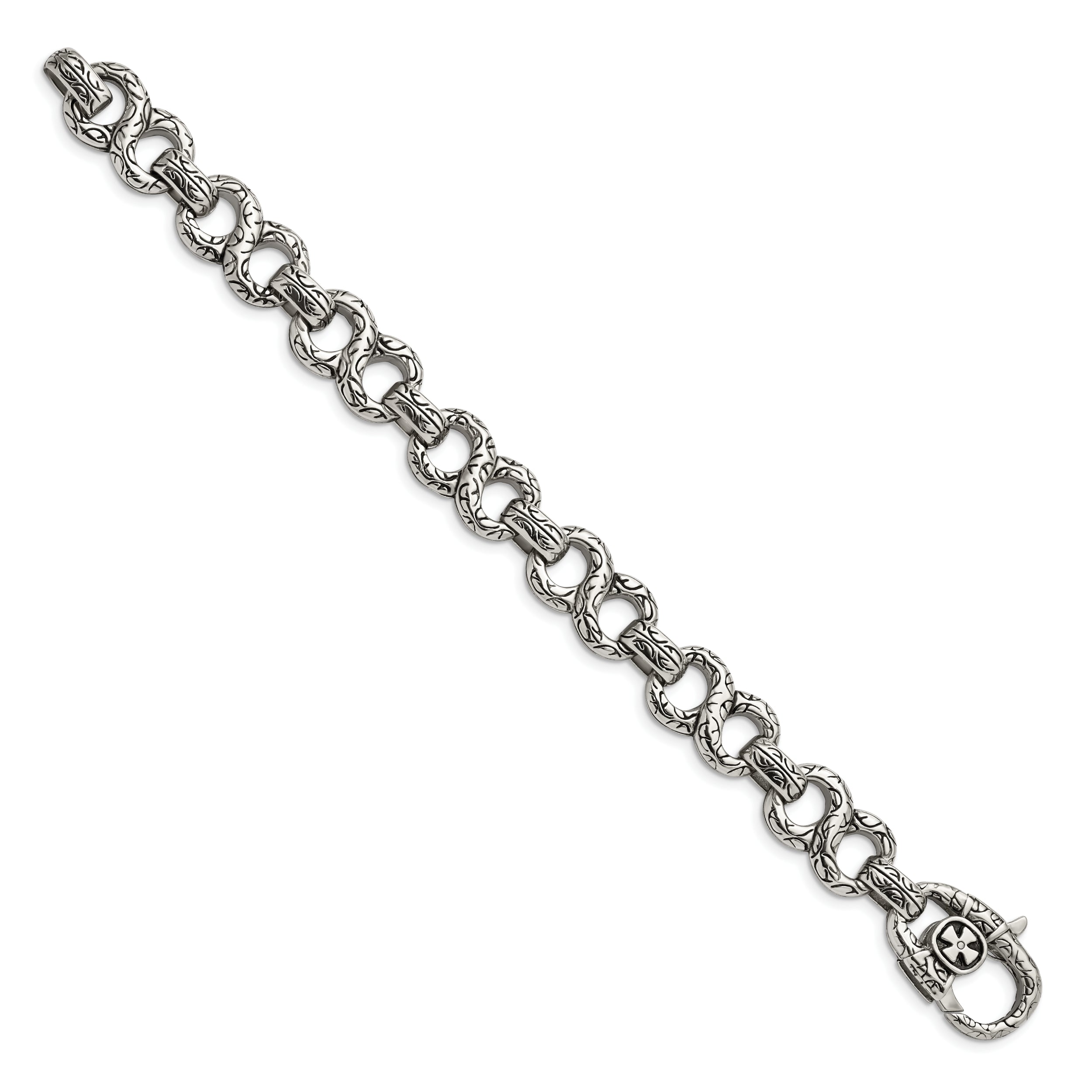 Chisel Stainless Steel Antiqued Polished and Textured 8.5 inch Infinity Symbol Link Bracelet