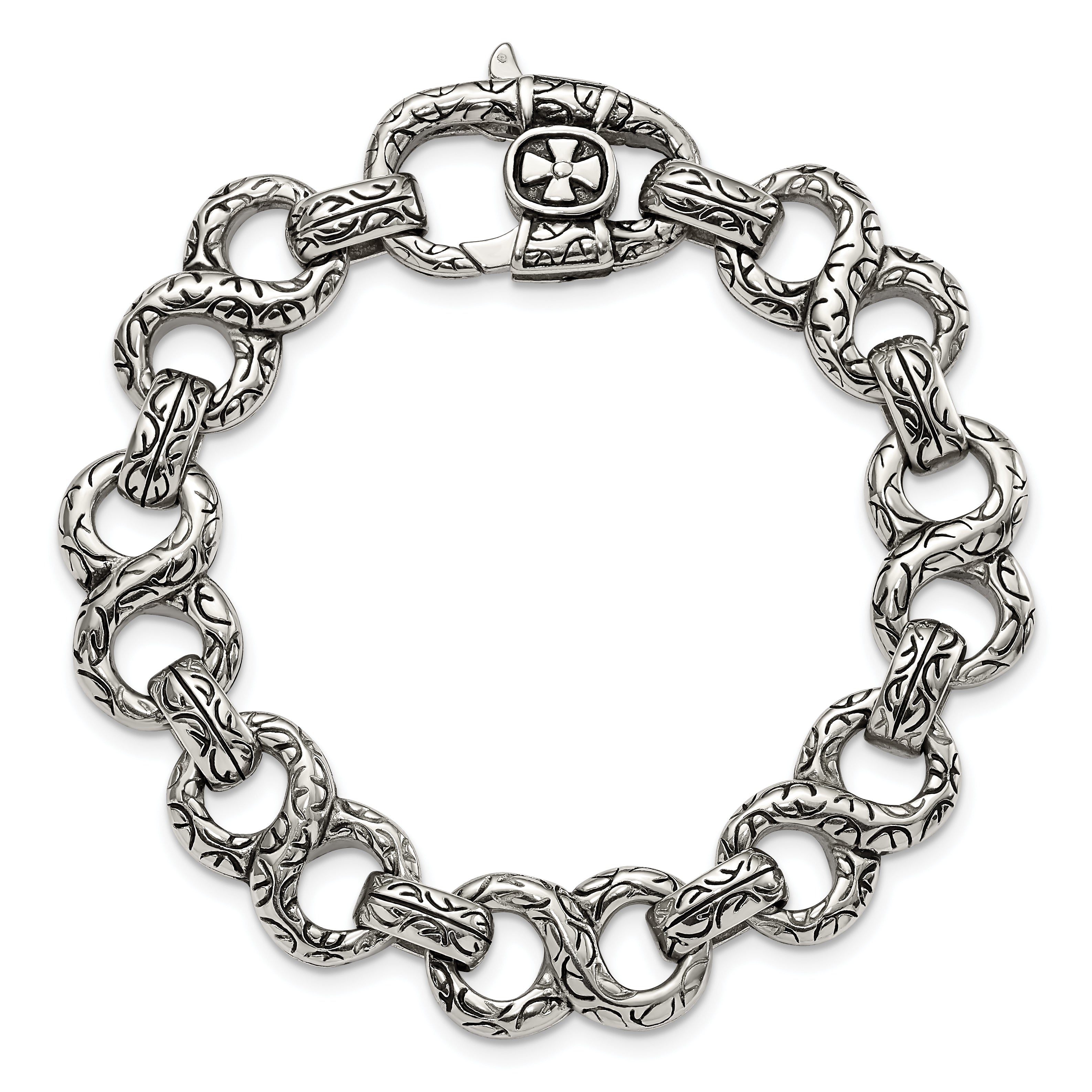 Chisel Stainless Steel Antiqued Polished and Textured 8.5 inch Infinity Symbol Link Bracelet