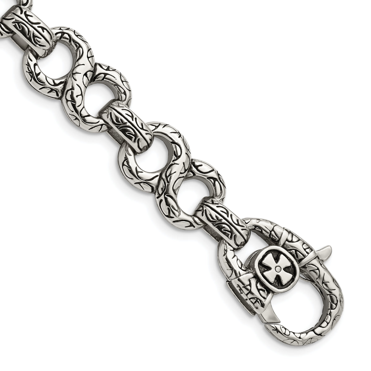 Chisel Stainless Steel Antiqued Polished and Textured 8.5 inch Infinity Symbol Link Bracelet