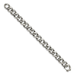 Chisel Stainless Steel Antiqued Polished and Reptile Scale Textured 8.5 inch Link Bracelet