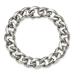 Chisel Stainless Steel Antiqued Polished and Reptile Scale Textured 8.5 inch Link Bracelet