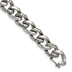 Chisel Stainless Steel Antiqued Polished and Reptile Scale Textured 8.5 inch Link Bracelet