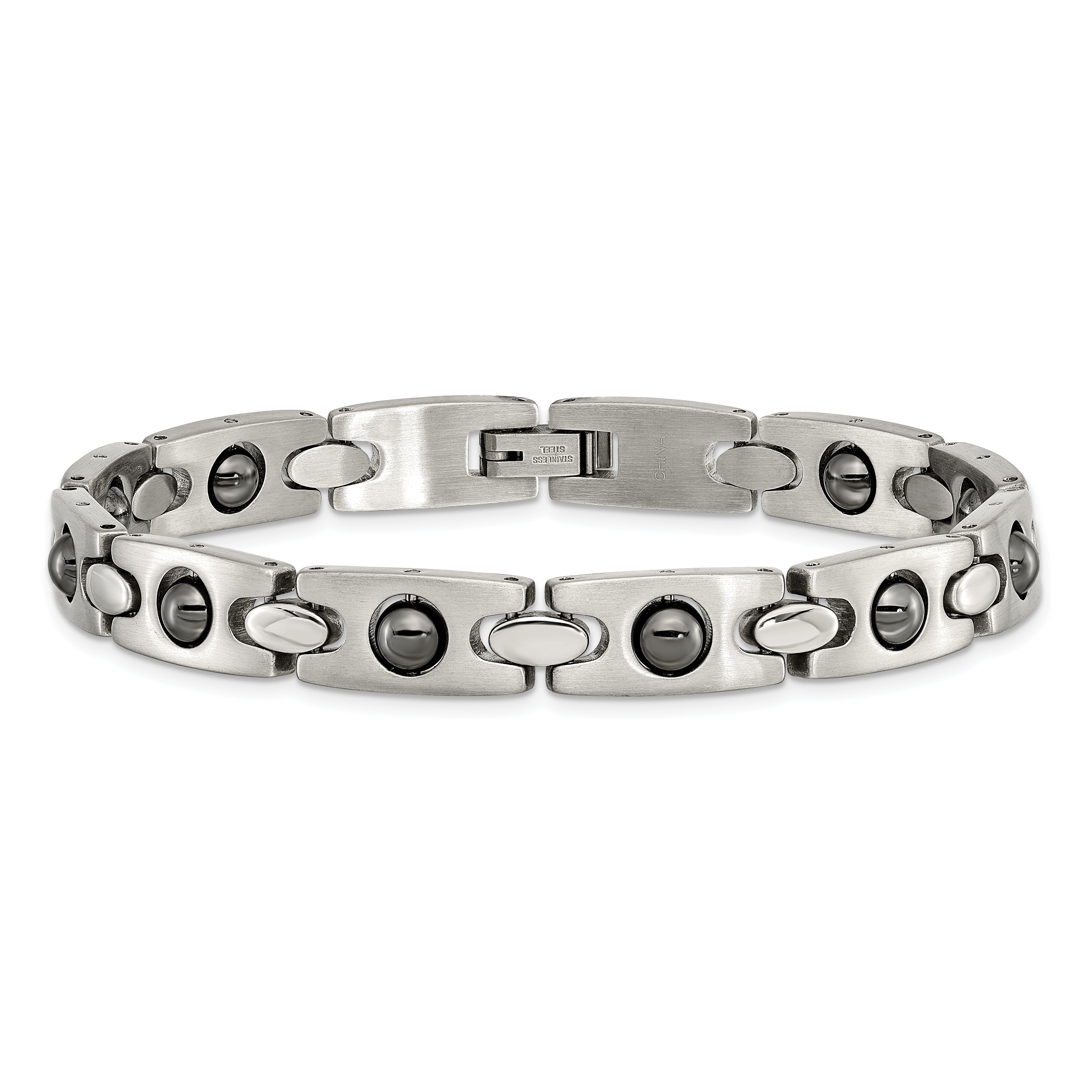 Chisel Stainless Steel Brushed and Polished with Magnetic Ball Accent 8.5 inch Link Bracelet