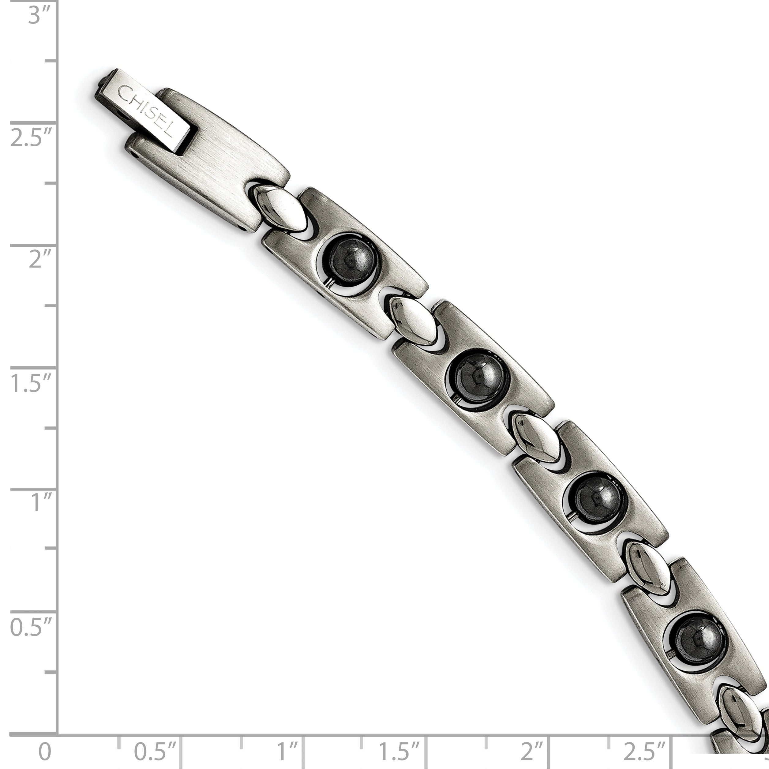 Chisel Stainless Steel Brushed and Polished with Magnetic Ball Accent 8.5 inch Link Bracelet